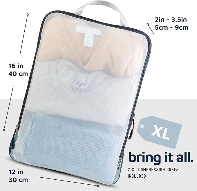 Large Packing Cube Set with See Through Mesh- Compression Packing Cubes Travel Organizers by TRIPPED Travel Gear (Dusty Teal) - Image 5