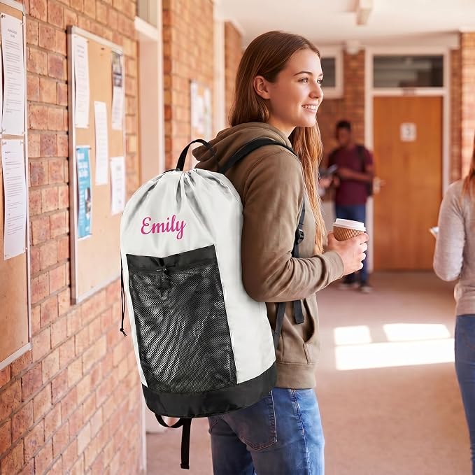 Personalized Laundry Bag Heavy Duty Custom Graduation University XL Bag Backpack with Hanging Shoulder Strap & Mesh Pocket - Back to School College Graduation Gift - Choose Your Font & Thread Color - Image 5