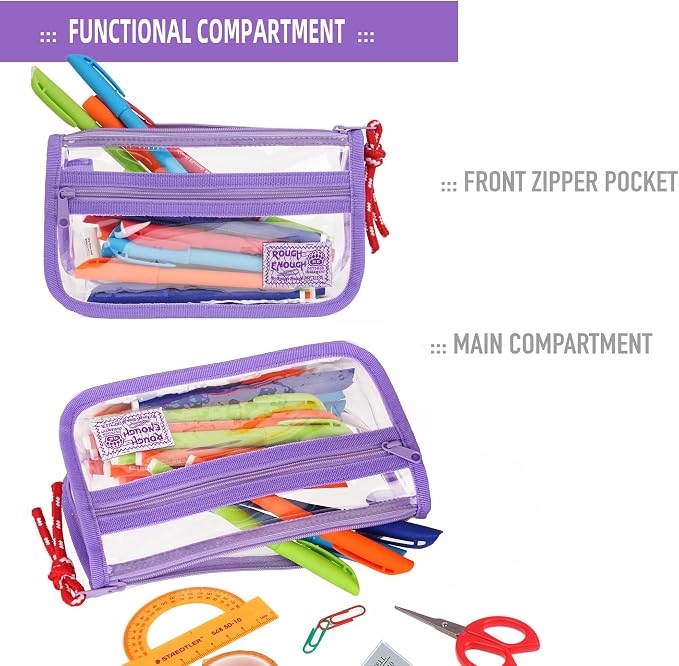 Rough Enough Clear Pencil Pouch Set Small Regular Sizes With YKK Zipper For All Ages Office Stationary Art Supplies Organizer - Image 5