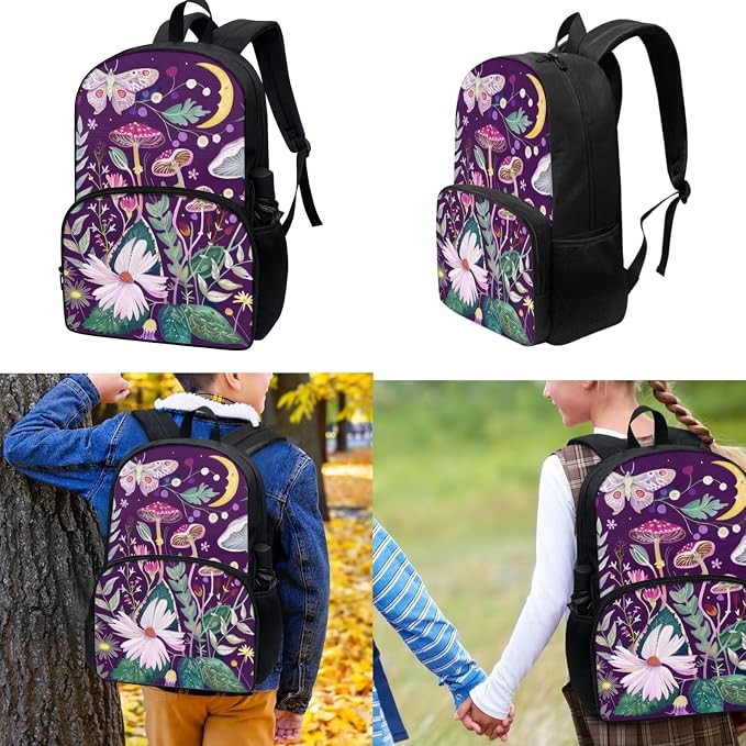 Mushroom Backpack with Lunchbox, School Bag for Girls 10-12 and Lunch Box Kids Backpacks with Lunch Bag for Girl Elementary School 3 in 1 Book Bag Set Lunchbox Pencil Case, Butterfly - Image 3