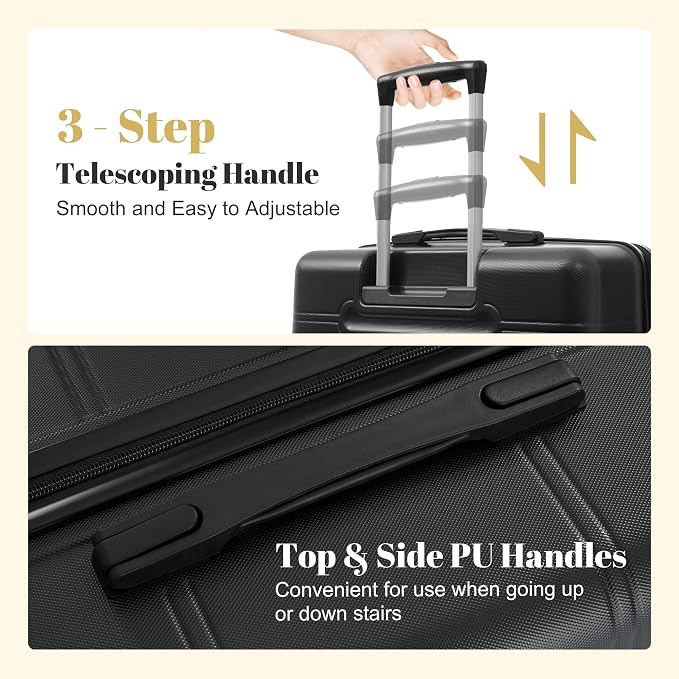 6 Pcs ABS Hardshell Luggage Set Spinner Wheel Suitcase Suitcase All Black - Image 4