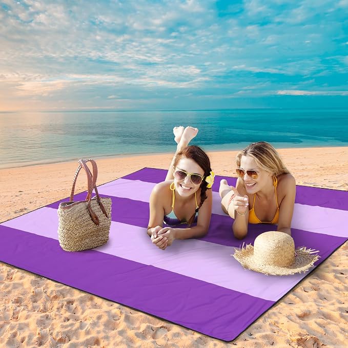 WIWIGO Beach Blanket Waterproof Sandproof Beach Mat 79" X 83"/10'x9'for 2-8 Adults Quick Drying Outdoor Picnic Mat Beach Accessories for Travel, Camping, Hiking - Image 4