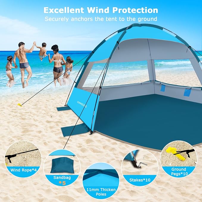 COMMOUDS Beach Tent Sun Shelter for 3/4/6/8 Person, UPF 50+ UV Protection Beach Shade Canopy Tent, Lightweight, Easy Set Up and Carry - Image 5