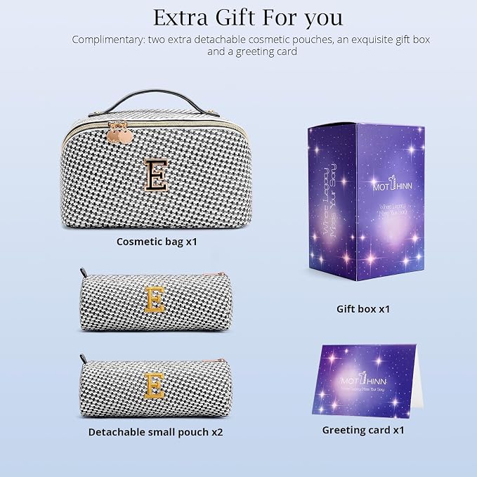 Personalized Gift Travel Makeup Bag: Initial Makeup Organizer Bag for Women | 3-in-1 Custom Make up Bag Set - Vegan Leather Travel Cosmetic Bag - Luxury Gift for Women – Birthday, Anniversary, Graduation - Image 5