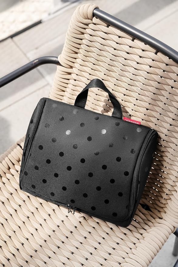 reisenthel Toiletbag XL Practical Toiletry Bag with Hook, Water-Repellent Material, Glossy Dots Black, 28 cm, Toilet bag XL glossy dots black - Image 7