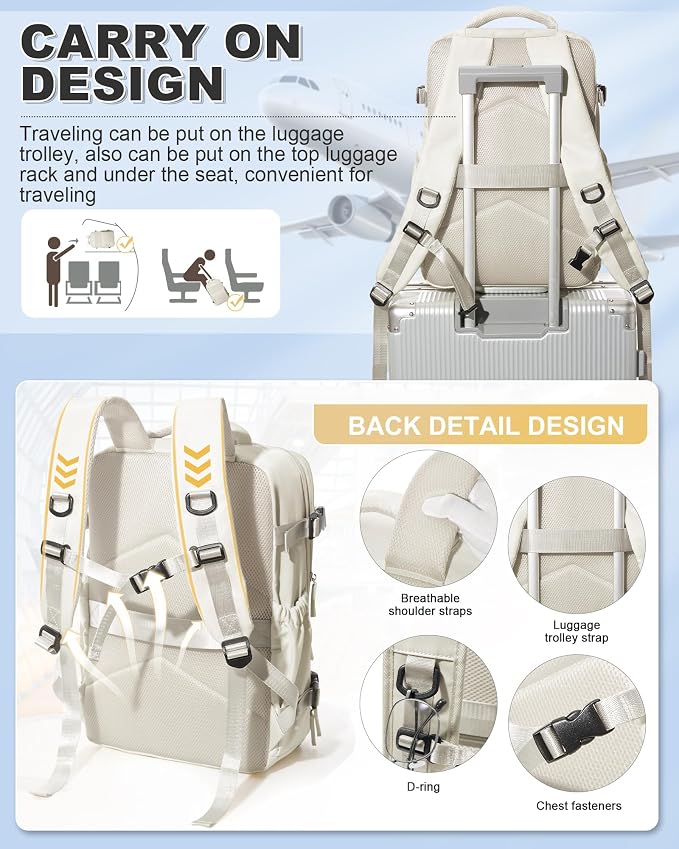 winspansy Vacuum Backpack Travel Essentials with Air Pump Compression Bags for Travel Carry on Flight Approved Seal Vacpack Personal Item Backpack with Vacuum System for Women Men Beige - Image 7