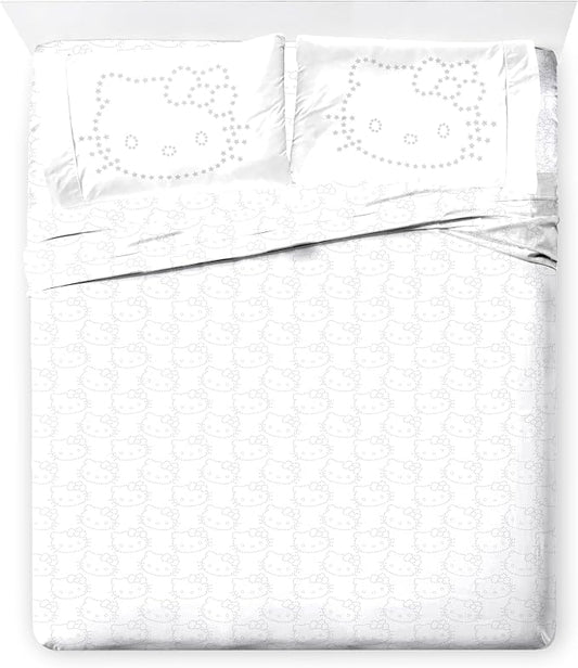 Jay Franco Sheet Set with Fitted, Flat Sheets & Pillow Cover - Ultra-Soft Bedding with Pillowcase for Room Decor, White - Hello Kitty, 4 Piece Queen by JayFranco