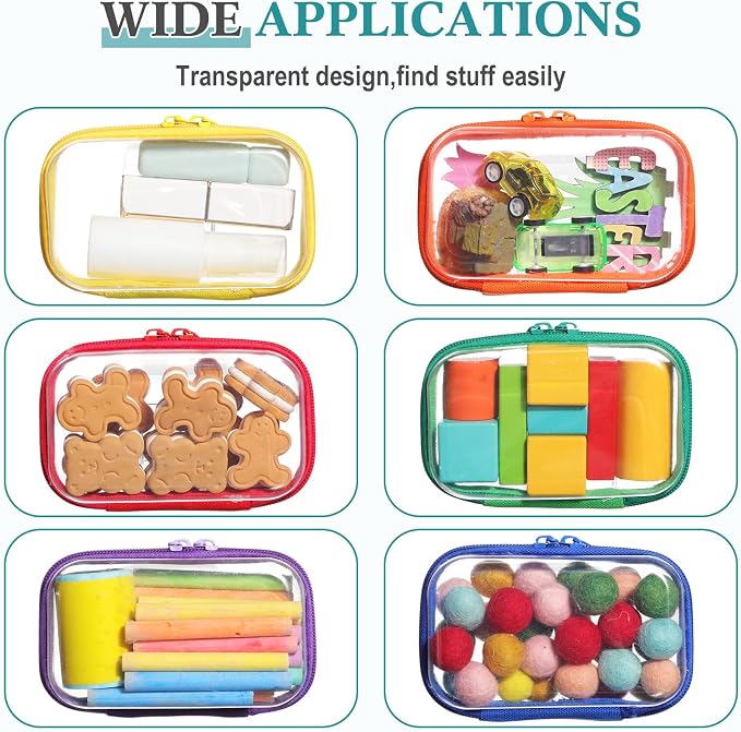 Sanwuta 6 Pcs Clear Hard Zipper Case Plastic Zipper Pouches Transparent Makeup Bag Pencil Case Pouches Toiletry Diaper Bag for Travel Toy Storage Organizer Bins - Image 6