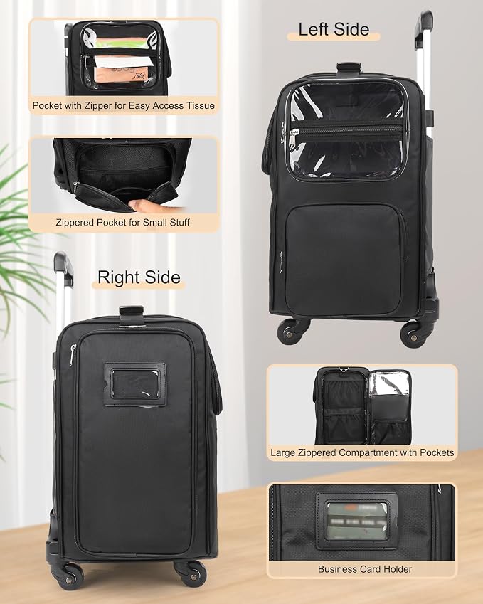 Relavel Rolling Makeup Train Case, Hairstylist Traveling Bag with 4 Wheels, Heat Insulation Full Layer, Adjustable Dividers, Hair Tools and Cosmetics Storage Organizer Trolley Suitcase Makeup Cart - Image 5