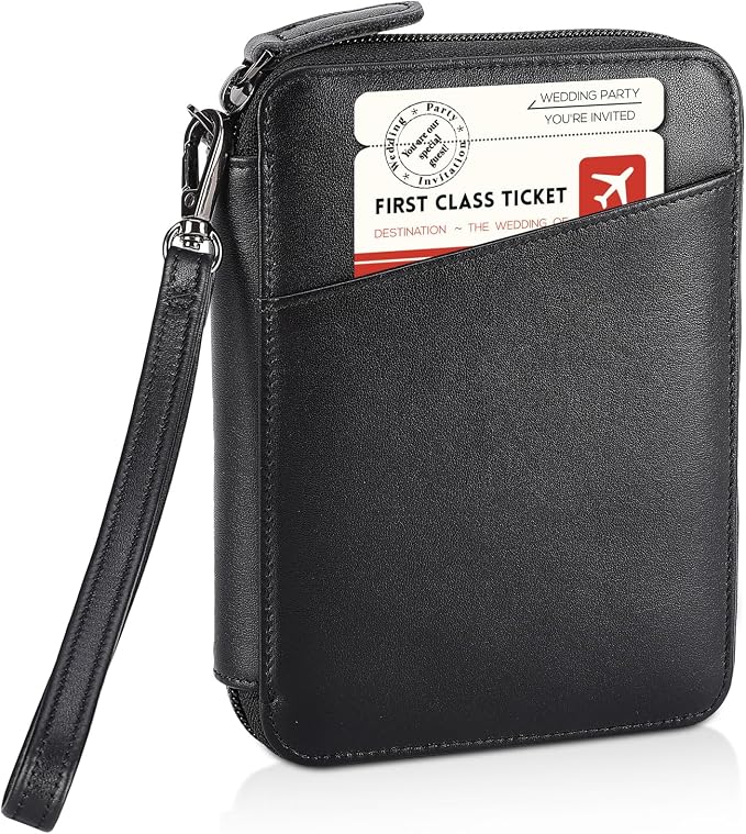 Polare Napa Leather Family Passport Wallet for 4 Passports, RFID Blocking Bifold Passport Cover Travel Document Organizer Holder (Black) by polareoriginal