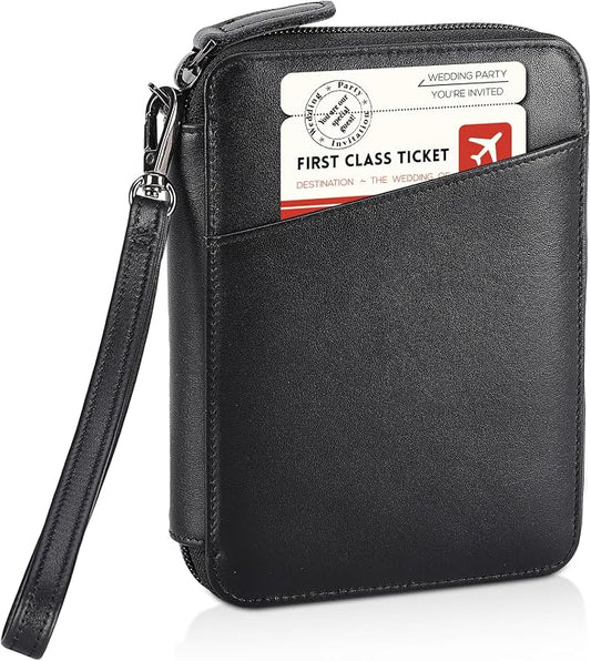 Polare Napa Leather Family Passport Wallet for 4 Passports, RFID Blocking Bifold Passport Cover Travel Document Organizer Holder (Black) by polareoriginal