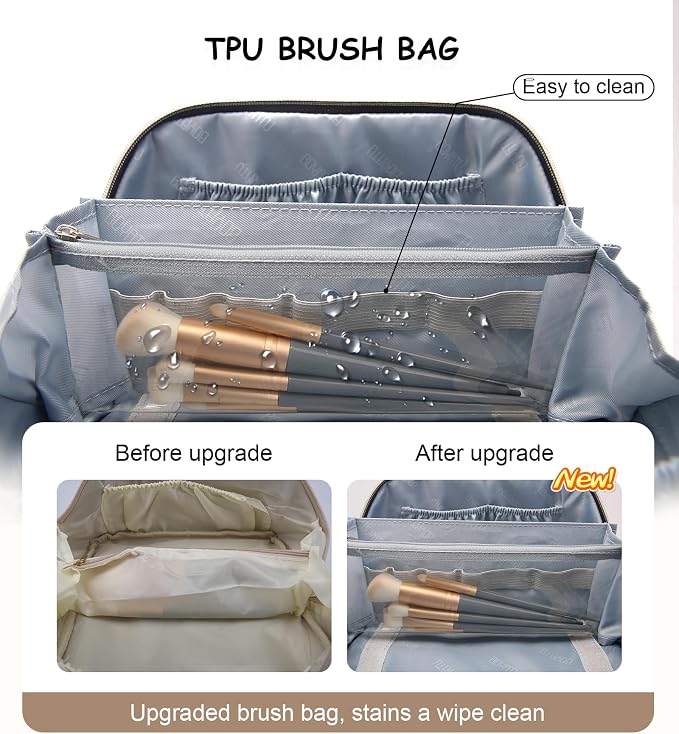 BOYATU Travel Makeup Bags Cosmetic Organizer Bag: 3 Pcs Set Large Capacity Floral Make up Bag with Compartments - Waterproof Leather Toiletry Bags with Handle for Women (19-Brown) - Image 5