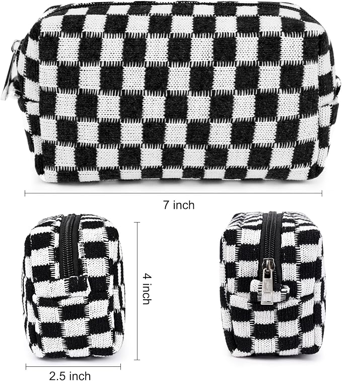 SOIDRAM 2 Pack Checkered Makeup Bag for Women, Cute Makeup Pouch Small Makeup Bag Travel Cosmetic Organizer for Toiletries, Brushes & Skincare - Image 5