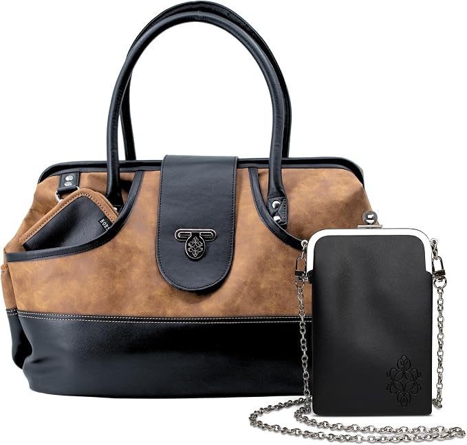 Borsali Weekender Bag for Women - Travel Carry On Duffel -Vegan Leather with Travel Wallet, Packing Cubes, Shoe Covers & Glasses Case (Brown/Black) by Borsali