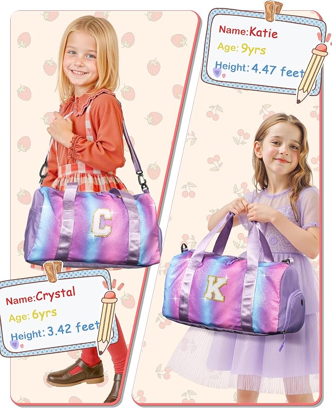 Gifts for 3 4 5 6 7 8 9 10 Year Old Girls-Girl Gym Bag with Shoe Compartment, Kid Personalized Weekender Overnight Bags, Initial Travel Tote with Makeup Pouch, Graduation Gift (Letter M) - Image 6