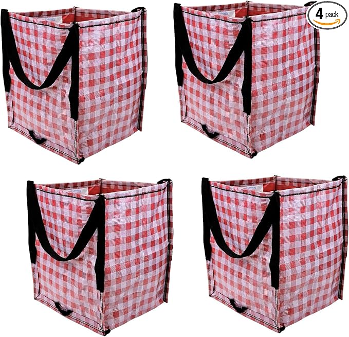 DURASACK Heavy Duty Storage Tote Bag 22-Gallon, Gingham Red, Pack of 4 | Rugged Woven Polypropylene Moving Bag, Reusable Self-Standing Design, Holds up to 500 Pounds by DURASACK