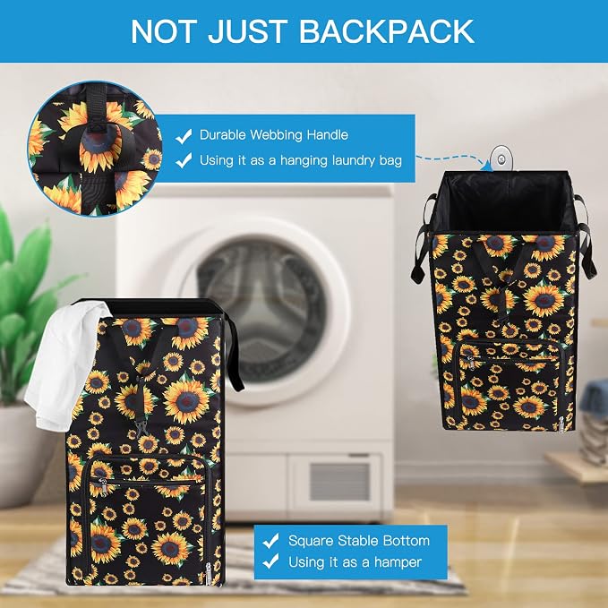 Bukere Laundry Hamper, Extra Large 2 in 1 Laundry Backpack Bag for College Students Dorm Essentials, Adjustable Shoulder Straps, Freestanding Laundry Basket for Apartment, Laundromat, Travel - Image 4