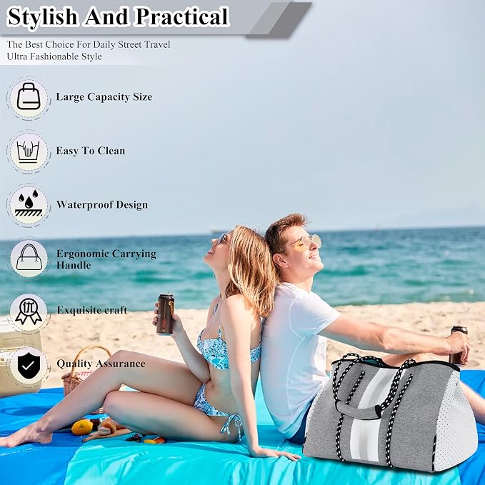 QOGiR Neoprene Multipurpose Beach Bag Tote with Inner Zipper Pocket … … … … - Image 2