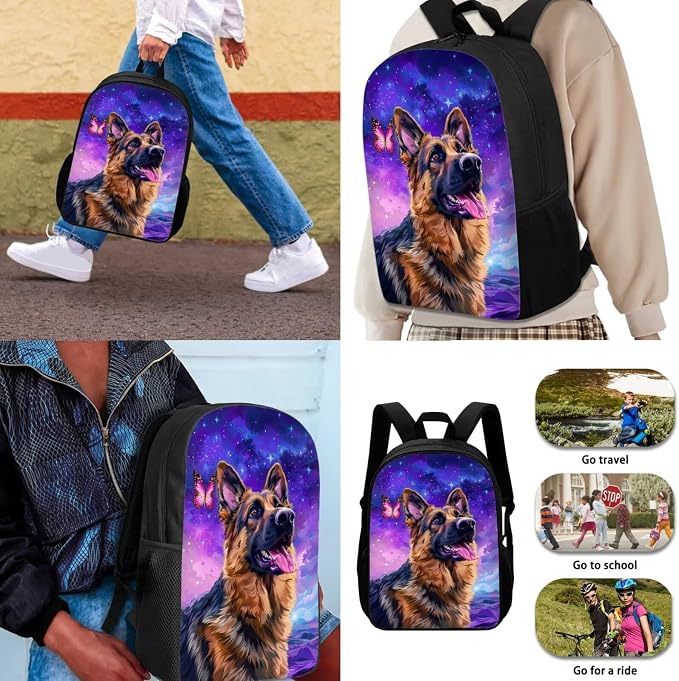 German Shepherd Backpack with Lunch Box Galaxy Bookbags for 1st Grade Girls 4-6/6-8 Butterfly Elementary School Back Pack Lunch Bag Pencil Case Water Bottle Holder 4 in 1 Set Book Bags - Image 3