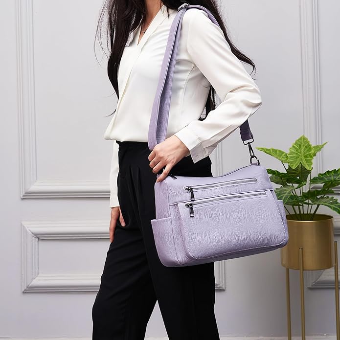 YZAOLL Large Crossbody Shoulder Bag for Women Vegan Leather Tote with Adjustable Wide Strap Work Purse with 10 Pockets