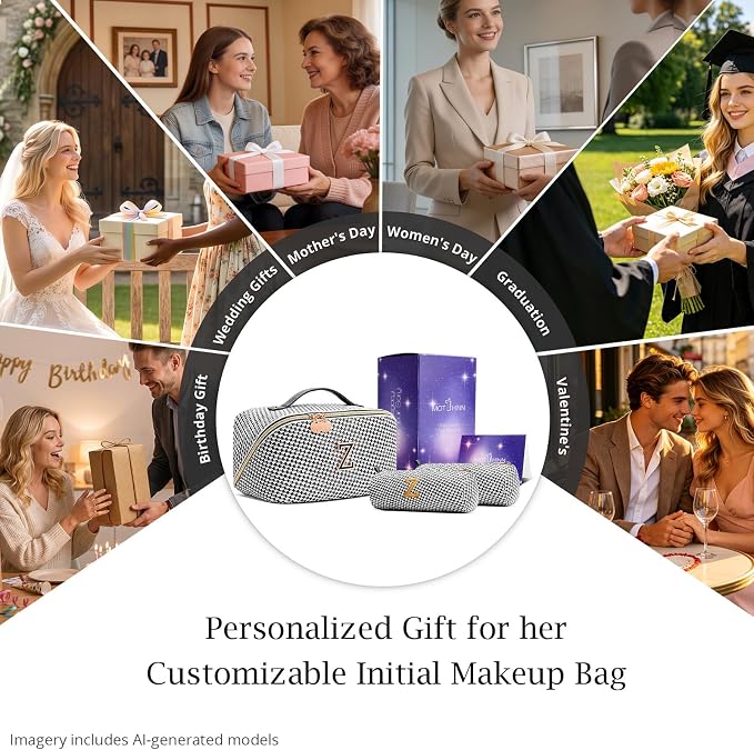 Personalized Gift Travel Makeup Bag: Initial Makeup Organizer Bag for Women | 3-in-1 Custom Make up Bag Set - Vegan Leather Travel Cosmetic Bag - Luxury Gift for Women – Birthday, Anniversary, Graduation - Image 7
