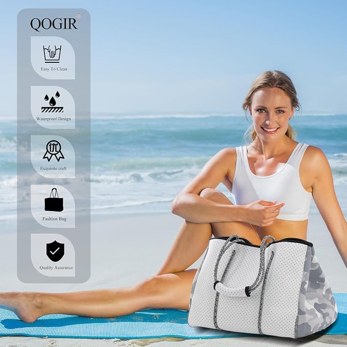 QOGiR Neoprene Multipurpose Beach Bag Tote with Inner Zipper Pocket … … … … - Image 3