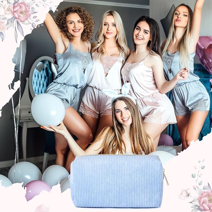 SOIDRAM 12PCS Checkered Makeup Bag Preppy Cosmetic Bag Bulk Blue Makeup Pouch Personalize Travel Toiletry Bag Organizer Cute DIY Makeup Brushes Storage Bag for Women - Image 6