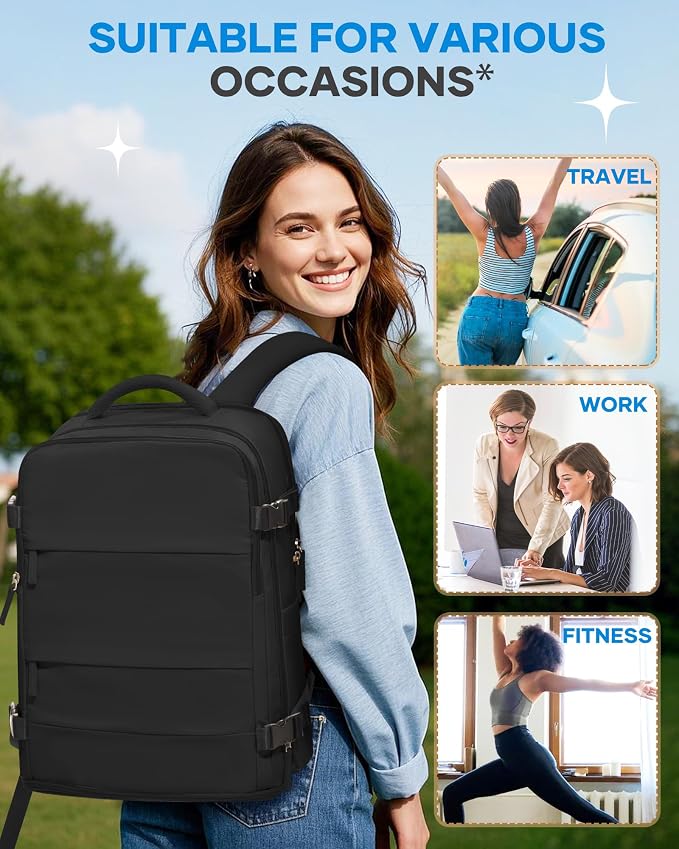 coofay Large Black Travel Backpack For Women Men Airline Approved Carry On Backpack Flight Approved Waterproof Sports Luggage Backpacks Casual Daypack Small Hiking Backpacks - Image 9
