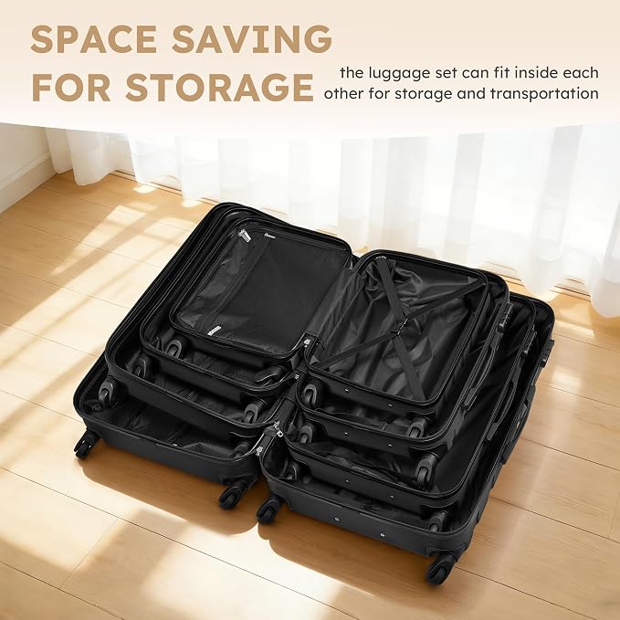 Suitour 4 Piece Luggage Sets, Hard Shell Suitcase Set with Spinner Wheels 16 20 24 28inch Travel Sets(Black) - Image 8
