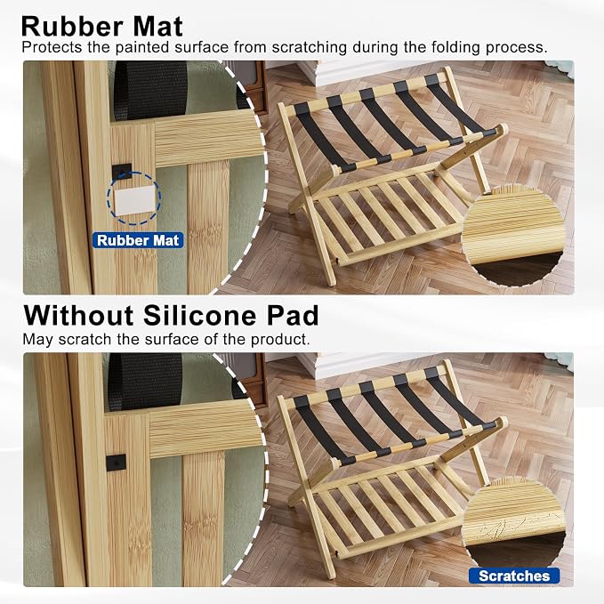 Smuxee Fully Assembled Luggage Rack for Guest Room, Upgraded Bamboo Foldable Suitcase Stand with 5 Nylon Straps, Nature Luggage Holder with Shelf for Bedroom Hotel - Image 5