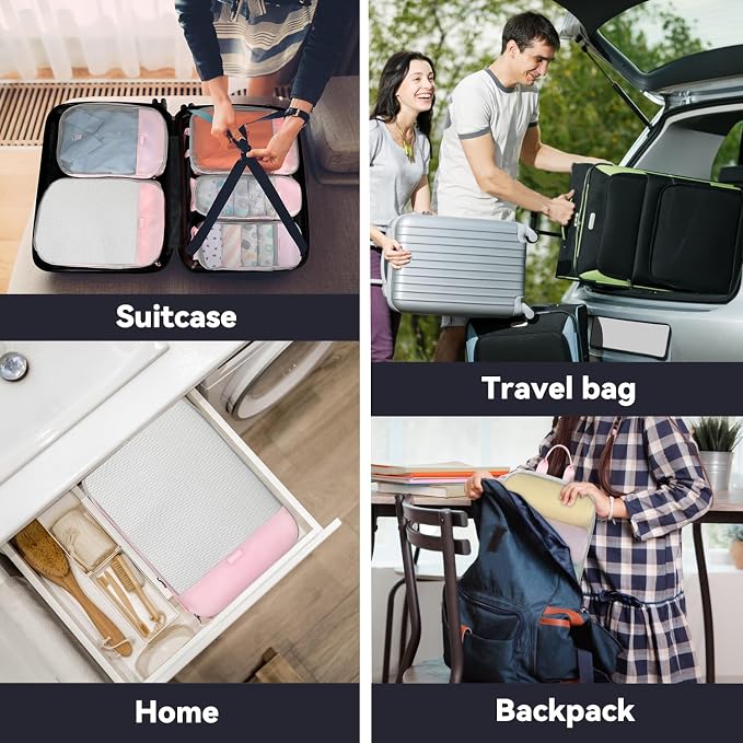 Voova 6 Set Compression Packing Cubes, Travel Accessories Expandable Packing Organizer Bags Set for Carry on Suitcase, Durable Luggage Packing Cubes for Travel Essentials, Pink - Image 7