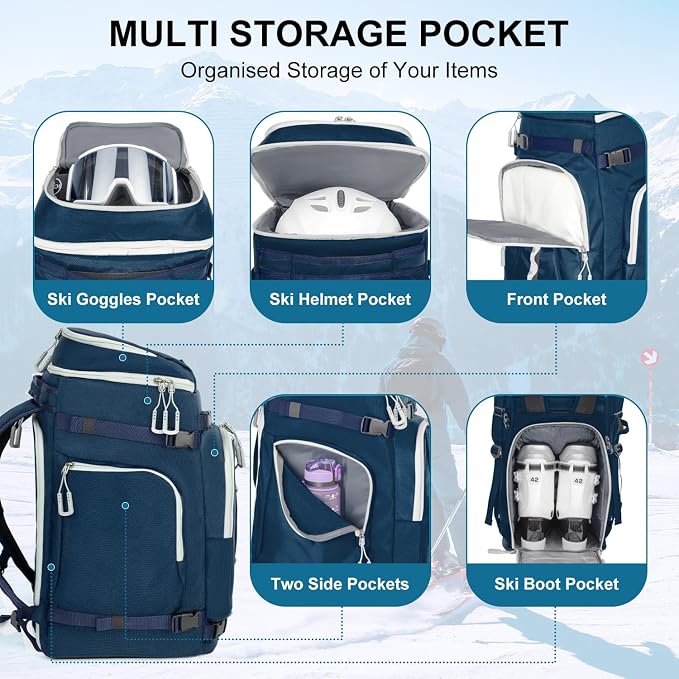 Ski Boot Bag, 65L Waterproof Ski Bag & Snowboard Boot Bag, Travel Backpack for Skis Snowboard Helmet Goggles & Accessories - Image 3