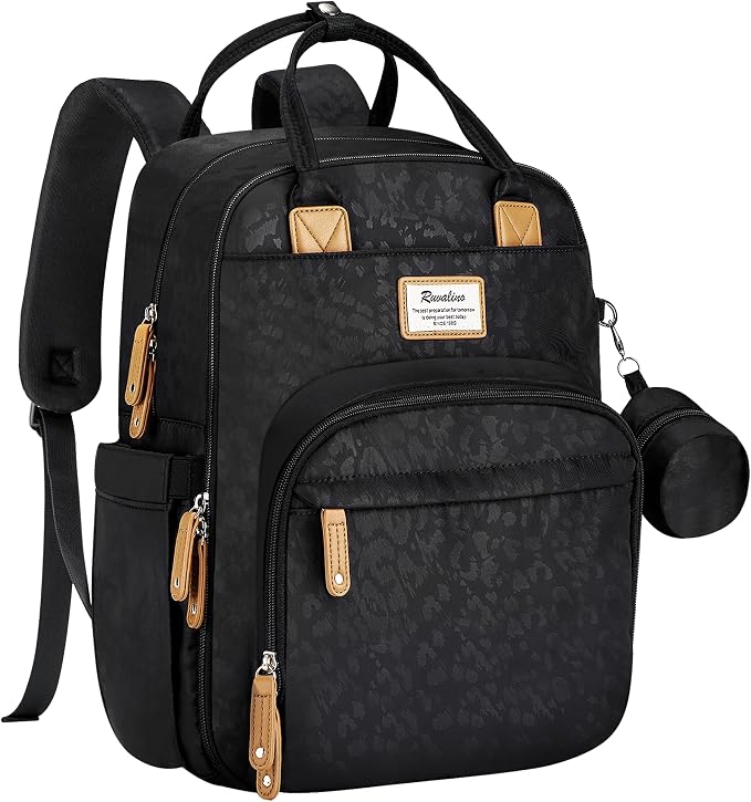 RUVALINO Diaper Bag Backpack-Multifunction Baby Travel Bag with Changing pad, Insulated Bottle Holders & Pacifier Case, Large Capacity, Waterproof, Black Leopard by RUVALINO