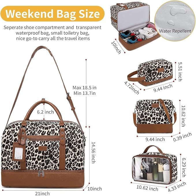 Wogarl 4PCS Weekender Bags for Women Large Overnight Weekend Travel Duffel Carry on Shoulder with Shoe Compartment Canvas Toiletry Bag for Travel Business Gym - Image 3