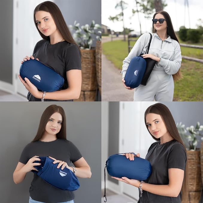 BlueHills Premium Ultra Compact Travel Blanket Pillow Airplane - Navy Blue | Travel Pillow/Blanket 70 X 56 Long, Luggage Belt & Backpack Clip, Portable Case, Must Have Airplane Essentials, Long Flights - Image 3