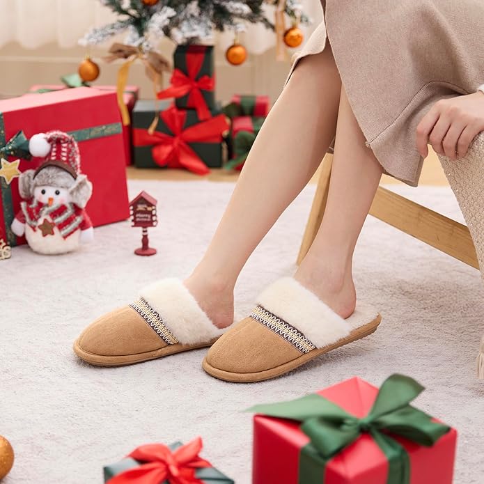 MAXTOP Womens Cozy Memory Foam Slippers Soft Warm Slip On Faux Fur House Slippers,Anti-Skid Rubber Sole,Creative Gifts for Women Mom Girlfriend