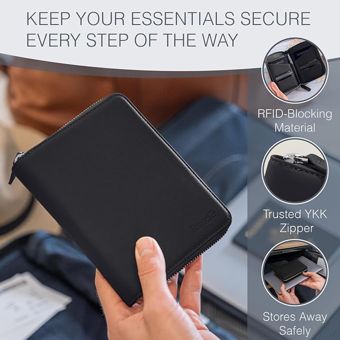 Full Grain Leather Passport Holder for 2 Passports - Dual Passport Holder and Travel Documents Organizer - RFID Travel Wallet for Couples - Black - Image 4