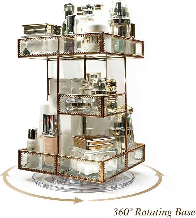 360 Rotating Glass Makeup Organizer | Spinning Vanity Cosmetic Storage, Multi-Layer Compartments, Luxury Countertop, For Skincare, Perfume, Cosmetics - Image 2