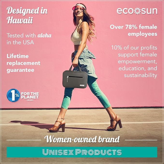 Eco Sun Hanging Travel Toiletry Bag — Designed in Hawaii — Water-resistant Travel Organizer for Bathroom Accessories (Grey) - Image 4