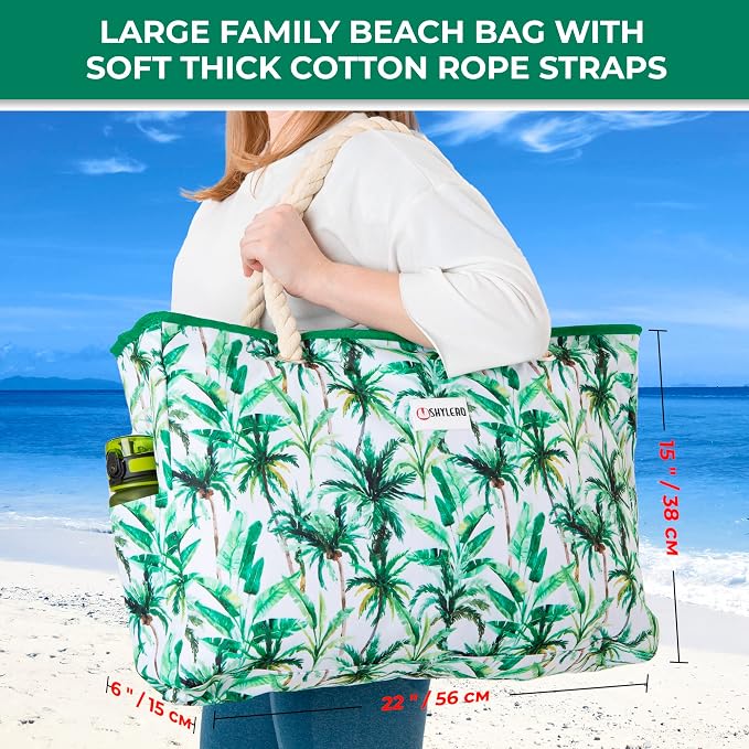 Beach Bag and Pool Bag Has Cooler Pocket, 7 Pockets Total, Zip Top. Family Size Waterproof Beach Tote - Image 2