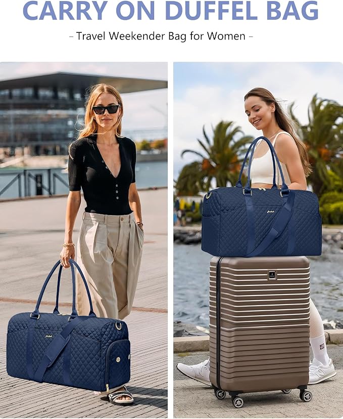 Women Weekender Travel Duffle Bag: Travel Duffel Overnight Bags with Shoe Compartment Large Carry on Tote with Toiletry Bag Weekend Traveling Yoga Gym Hospital Bag for Women with Wet Pocket Blue - Image 2
