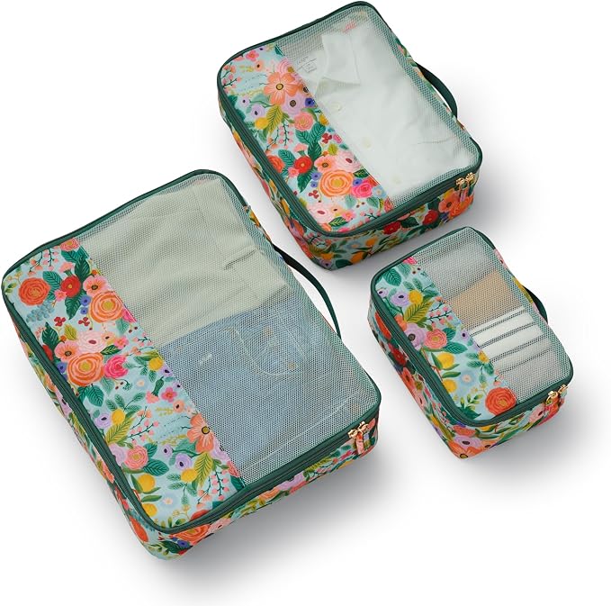 RIFLE PAPER CO. 3 Set Compression Packing Cubes with Zipper Pull & Laundry Bag | Organizer Travel Essentials for Luggage/Suitcase | Garden Party Pattern - Image 8