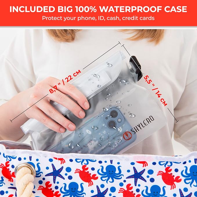 Beach Bag and Pool Bag Has Cooler Pocket, 7 Pockets Total, Zip Top. Family Size Waterproof Beach Tote - Image 4