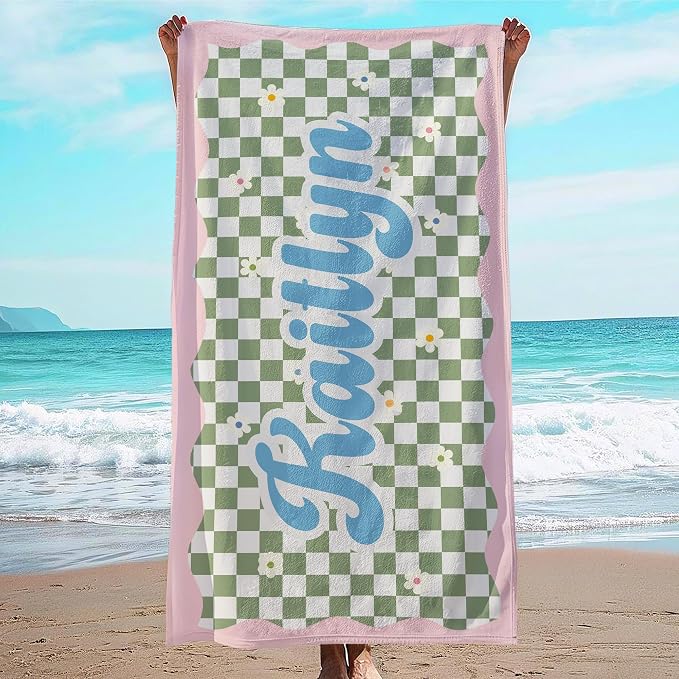 JML Personalized Beach Towel with Name, Custom Flower Beach Towel, Customized Microfiber Pool Towel, Quick Dry & Absorbent Swim Towel for Adult,Anniversary, Birthday, Summer Holiday,Vacation by JML