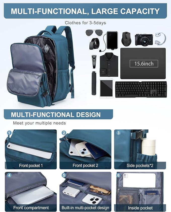 winspansy Vacuum Backpack Travel Essentials with Air Pump Compression Bags for Travel Carry on Flight Approved Seal Vacpack Personal Item Backpack with Vacuum System for Women Men Peacock Blue - Image 6