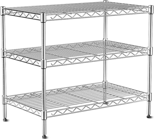 750lbs 3-Tier Wire Shelf Rack,24" Dx14 Wx22 H,Kitchen Metal 3-Shelves Rack with Lockable Wheels,Height Adjustable Wire Shelving Unit and Storage for Living Room,Laundry,Office,Pantry,Studio by Vanzbon