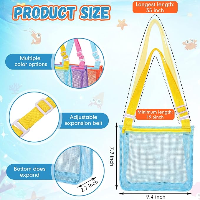Frienda 3 Pcs Mesh Beach Bag Beach Seashell Bag Shell Collecting Sand Toy Totes Colorful Swimming Accessories Storage Pouch with Adjustable Carrying Straps for Men and Women (Colors F) - Image 2