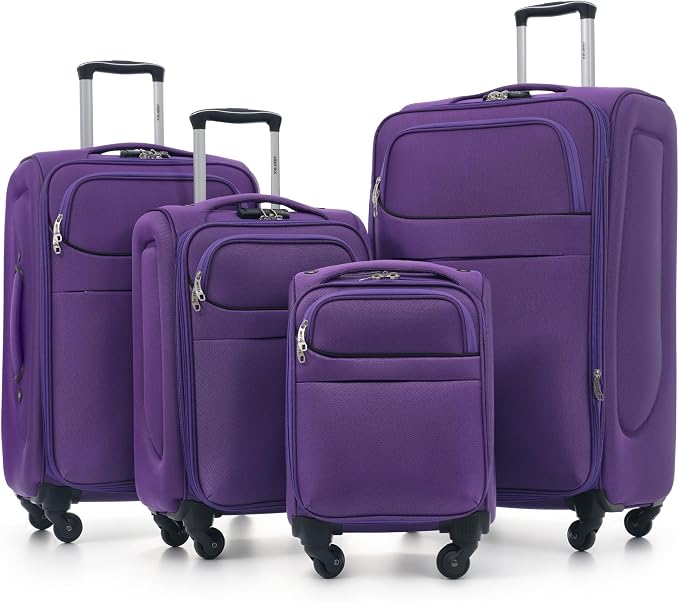 Merax Softside Luggage Set 4 Piece,18/22/26/30 Expand Suitcase,Purple | Lightweight Travel Suitcase with Wheels, Luggage with TSA Lock, Suitcase,Carry On Checked Luggage Set by Merax