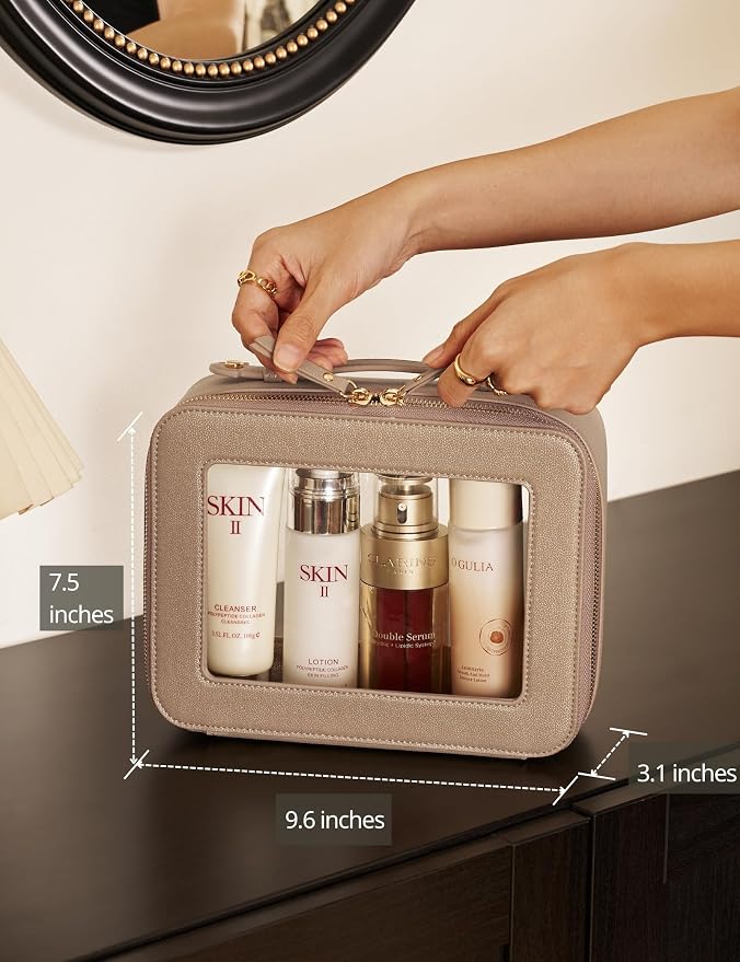 Popvibe Clear Makeup Bag Travel Cosmetic Case Transparent Toiletry Bag with Zipper, Portable Make Up Organizer Traveling Compact Car Bag for Essentials, Gold, Large - Image 3