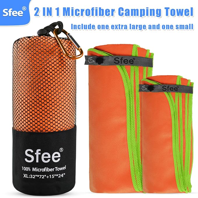 Sfee 2 Pack Camping Towel, Quick Dry Towel Super Absorbent Travel Microfiber Towels, Fast Drying Compact Soft Lightweight Sports Towel Set for Beach, Hiking, Travel, Gym, Backpacking, Pool +Carabiner - Image 6